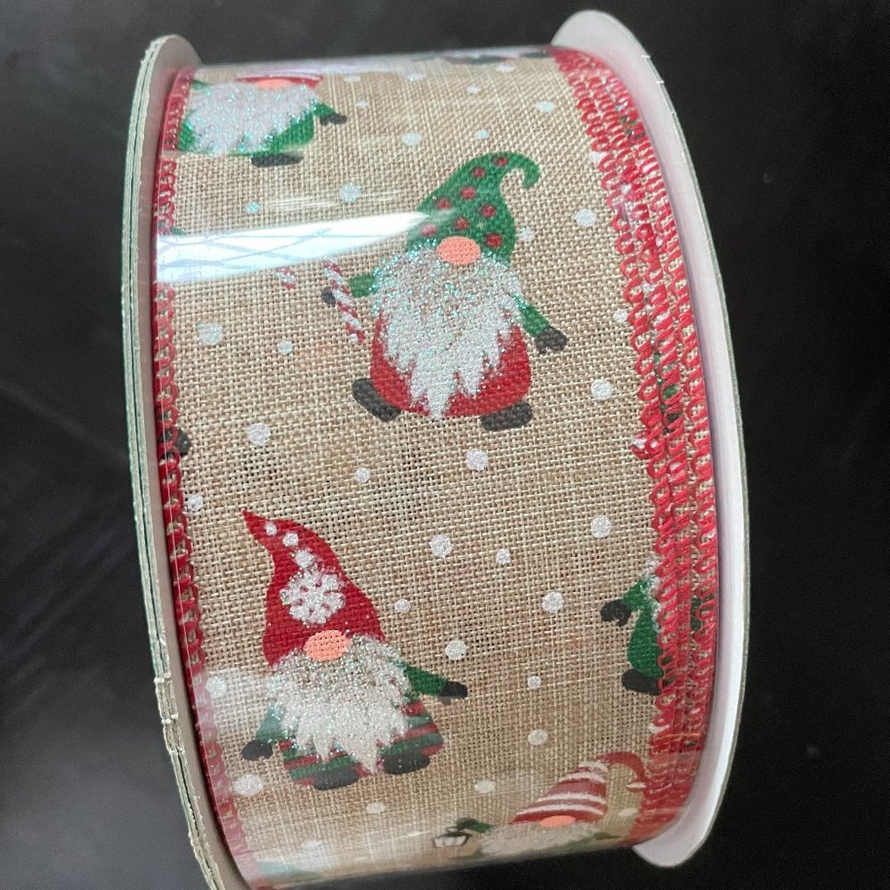 Kirkland Costco Wire Edged Christmas Gnome Ribbon 50 yards Sealed